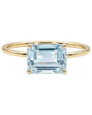 Melt'm Jewelry 14K East West Aquamarine Ring, Emerald Cut Minimalist Gemstone Ring - Blue
