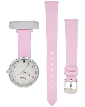 Bermuda Watch Company Annie Apple Empress Interchangeable Silver, Pink Leather Wrist To Nurse Watch