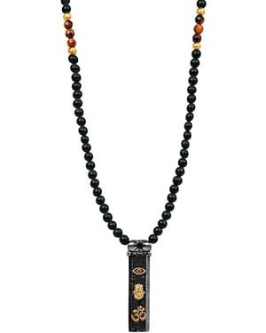 Karma and Luck Onyx & Tiger's Eye Triple Protection Necklace – Strength & Grounding Jewellery – Divine Energy - Metallic