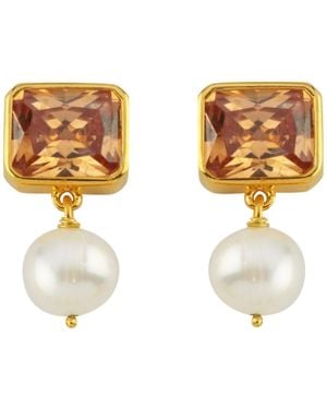 LINYA JEWELLERY Champagne Small Pearl Crystal Stone Earring - Metallic
