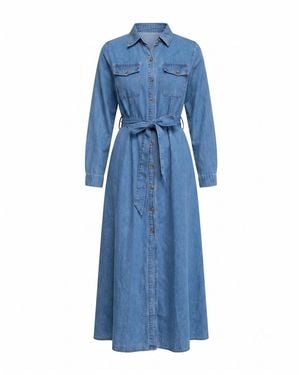 Tantra Spain Sl Midi Shirt Dress With Chest Pockets, Flared Skirt, And Belt Light Denim - Blue