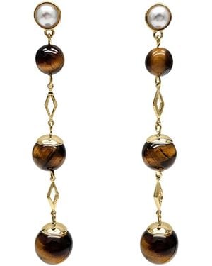 Farra Tiger Eye Shoulder Earrings - Metallic