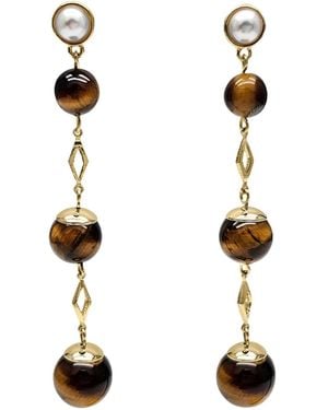 Farra Tiger Eye Shoulder Earrings - Metallic