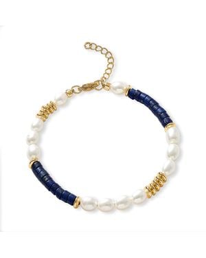 Pearls of the Orient Online Nova Oval Cultured Freshwater Pearl Bracelet With Lapis & Beads - Blue