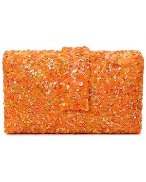 Simitri Sequined Laddoo Velvet Clutch Bag - Orange