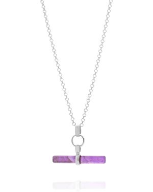 Nellou Jewellery Amethyst T Bar Necklace Sterling - White