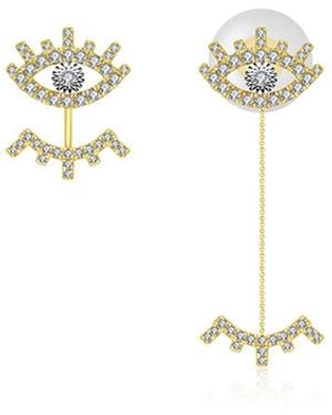 Genevieve Collection 18K Evil Eye & Eyelash Diamond Chain Earring & Ear Jacket - Metallic