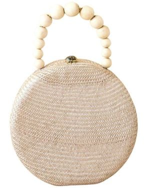 LIKHÂ Neutrals Dusty Rose Round Classic Handbag With Wood Bead Handle - Natural