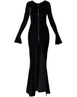 LIA ARAM Velvet Gown With Pearl Button Closure - Black