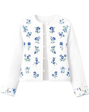 Yumi' Floral Embroidery Reversible Cotton Jacket - Blue