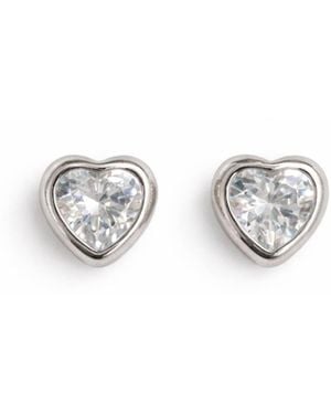 Pearl Code Sophie Heart Stud Earrings With Cubic Zirconia - White