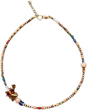 Desert Lobby Neutrals Midnight Stroll – Handmade Murano Glass Camel Necklace With Jasper, Pearl & Bohemian Glass Beads - Metallic