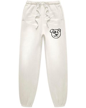 X Ilona Blue Neutrals Graffiti Teddy Bear Cotton Cream Vintage Wash Joggers - White