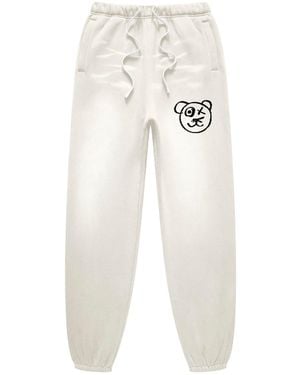 X Ilona Blue Neutrals Graffiti Bear Cotton Cream Vintage Wash Joggers - White