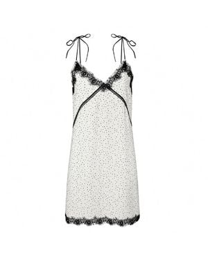 2KStyle Toma Polka-Dot Lace-Trim Slip Mini Dress - White
