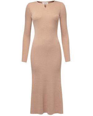 Peraluna Dorset Dress Buckle Detailed Ribbed Knit Sweater Dress - Natural