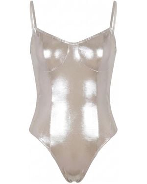 Modenaire Metallic Sculpted Strap Bodysuit - White