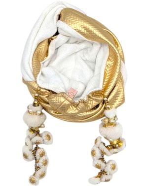 Julia Clancey Zia Golden Ivory Mestiza Reversible Turban - Metallic