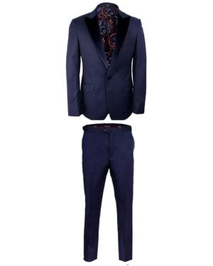 DAVID WEJ Alfredo Dress Single Breasted Velvet Peak Lapel Tuxedo – - Blue
