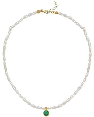 LINYA JEWELLERY Cosmic Small Pearl Zodiac Necklace Birthstone - Metallic