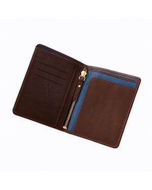 VIDA VIDA Luxury Leather Passport Travel Wallet With Zip Section - Brown