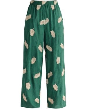 Paisie Leaf Embroidered Pants - Green