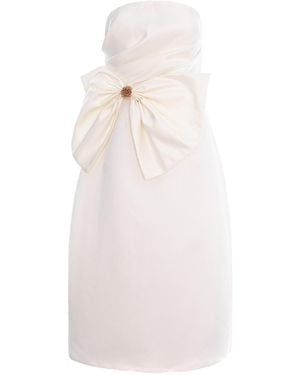Acob a Porter Ivory Midi Dress With Oversized Bow Applique - White
