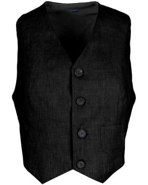 Jana Coshè Open Back Linen Vest With Horn Buttons - Black