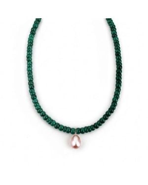 Leni James The Capri Malachite And Pearl Necklace - Metallic