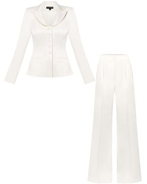 Tia Dorraine Tailored Satin Blazer & Pants Set - White