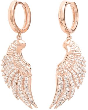 Seven Saints Angel Wing Pave Huggie Earrings - Pink