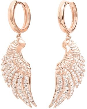 Seven Saints Angel Wing Pave Huggie Earrings - Pink
