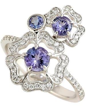 Artisan 18K Handcrafted Tanzanite Flower Diamond Ring - Blue