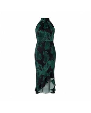 Girl In Mind Amani Ruched Halter Neck Midi Dress Print - Green