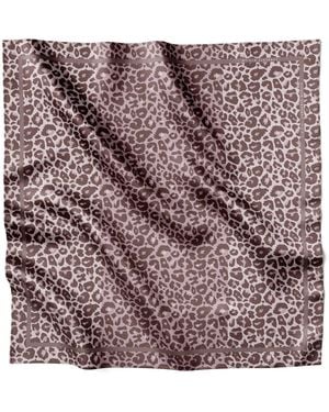 Lamberty Munich Leopard Savannah Italian Mulberry Silk Scarf Taupe - Purple