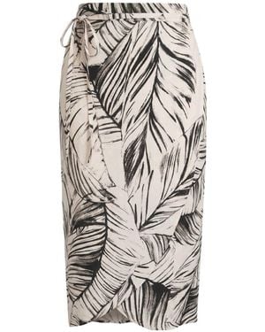Imaatu Neutrals Drape Tropical Print Asymmetrical Wrap Midi Skirt Butter - Grey