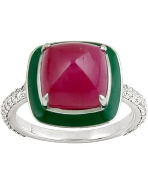 Artisan Pyramid Ruby & Diamond Enamel Statement Cocktail Ring – - Pink