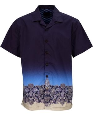 lords of harlech Ralph Border Paisley Camp Shirt - Blue