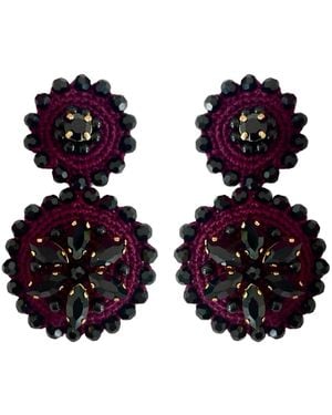 PINAR OZEVLAT Flower Drop Earrings Burgundy - Green