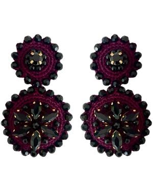 PINAR OZEVLAT Flower Drop Earrings Burgundy - Green