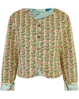 Yumi' Floral Print Reversible Cotton Cropped Quilted Jacket - Green