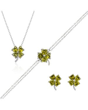 Spero London Four Leaf Clover Sterling Stud Earrings Bracelet & Necklace Set - Yellow