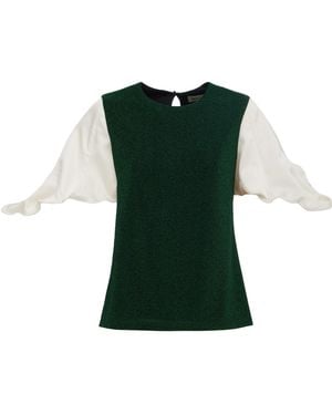 Julia Allert Lurex Knit Top With Adjustable Satin Sleeves - Green