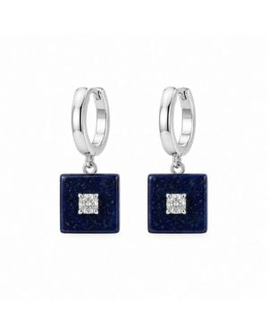Lily Flo Jewellery Lapis Lazuli Sqaure Diamond Hoop Earrings - Blue