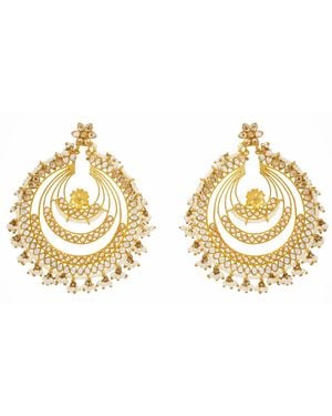 Meraki by Rashmi Bajaj Minerva Plated Chandelier Earrings With Pearl Drops - Metallic