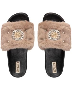 Rettrose Aubrey Luxury Plush Diamanté Embellished Handmade Sliders - Multicolour