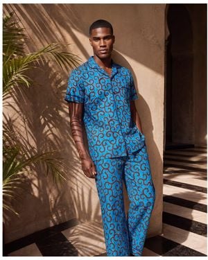 Ohema Ohene African Print Cotton Trouser Pyjama Set - Blue