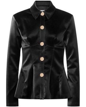 Zetaye Kadence Faux Leather Peplum Blazer - Black