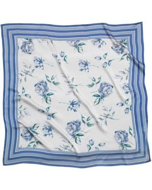 RainSisters Large Floral Natural Silk Scarf - Blue