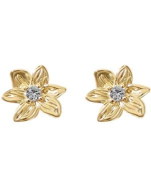 Sophelia Aquamarine March Birthstone Daffodil Birthflower Plated Stud Earrings - Metallic